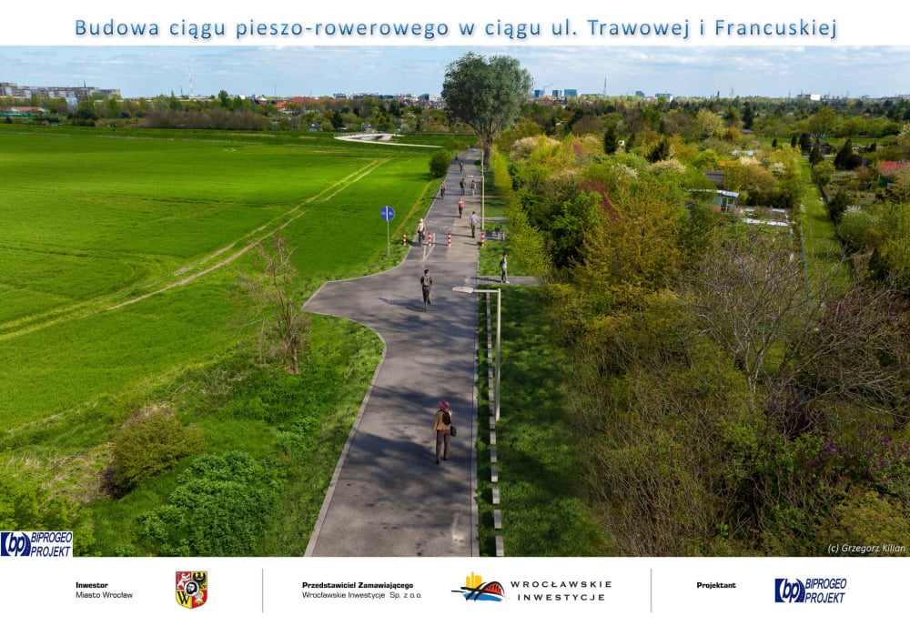 Inwestycja, która połączy dwa osiedla. To fragment ul. Trawowej do kładki nad Ślęzą - Wizualizacja drogi od ulicy Trawowej do mostu nad rzeką Ślęzą.