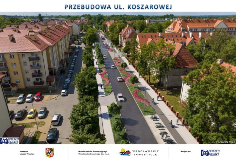 We Wrocławiu rozpoczyna się remont ul. Koszarowej. Dziesięć miesięcy poważnych utrudnień! - Wizualizacja przebudowy ulicy Koszarowej. Fot. Wrocławskie Inwestycje