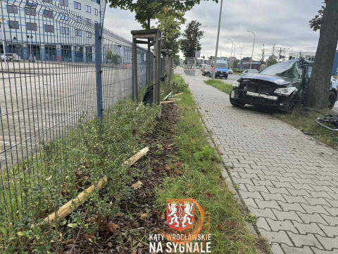 Samochód osobowy z impetem uderzył w drzewo. Poważny wypadek we Wrocławiu - 1