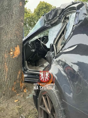 Samochód osobowy z impetem uderzył w drzewo. Poważny wypadek we Wrocławiu - 2