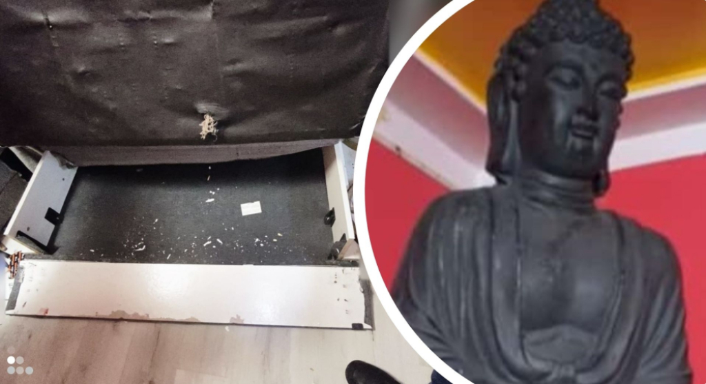 Poszukiwany schował się w tapczanie. W mieszkaniu miał... skradzioną figurkę Buddy - Poszukiwany schował się w tapczanie. W mieszkaniu miał... skradzioną figurkę Buddy.