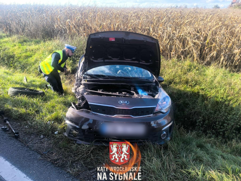Wypadek na drodze krajowej pod Wrocławiem. Oba samochody wypadły z drogi [ZDJĘCIA] - 10