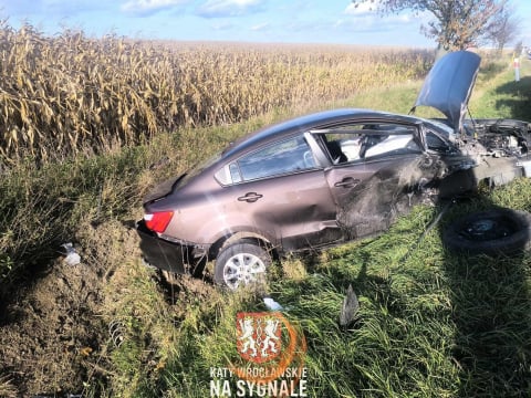 Wypadek na drodze krajowej pod Wrocławiem. Oba samochody wypadły z drogi [ZDJĘCIA] - 5