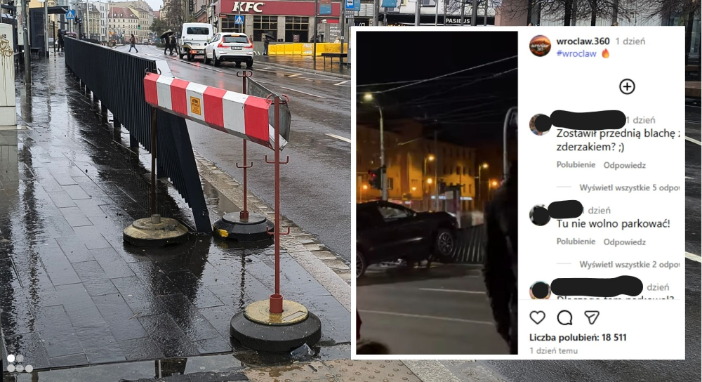 Uderzył w barierki i... odjechał. Policja ustala, kto spowodował kolizję w centrum Wrocławia - Uderzył w barierki i... odjechał. Policja ustala, kto spowodował kolizję w centrum Wrocławia.