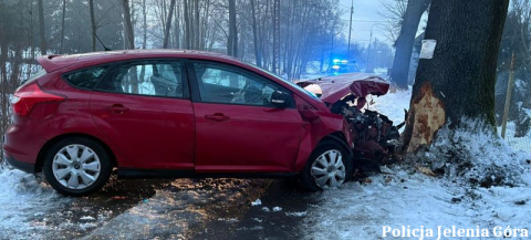 Trzy osoby ranne w wypadku pod Jelenią Górą. 20-letni kierowca nie miał uprawnień [ZDJĘCIA] - 0