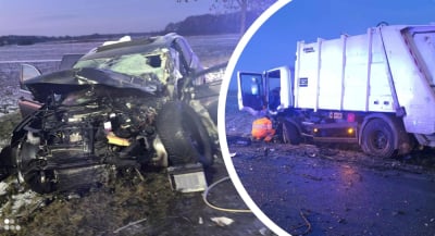 Czołowe zderzenie osob&oacute;wki i ciężar&oacute;wki w powiecie średzkim. Dwie osoby poszkodowane
