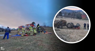 Przewr&oacute;cony ciągnik przygni&oacute;tł kierowcę. Groźny wypadek niedaleko Jeleniej G&oacute;ry