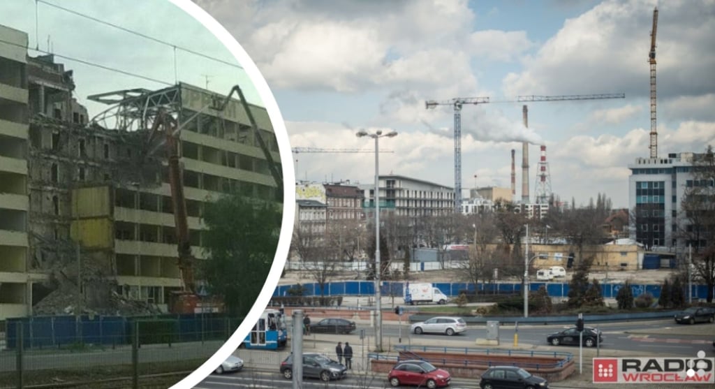 Przełom w sprawie działki po biurowcu Cuprum. Właściciel uzyskał pozwolenie na budowę - Działka przy placu Jana Pawła II w trakcie i po wyburzeniu biurowca Cuprum w 2015 roku.
