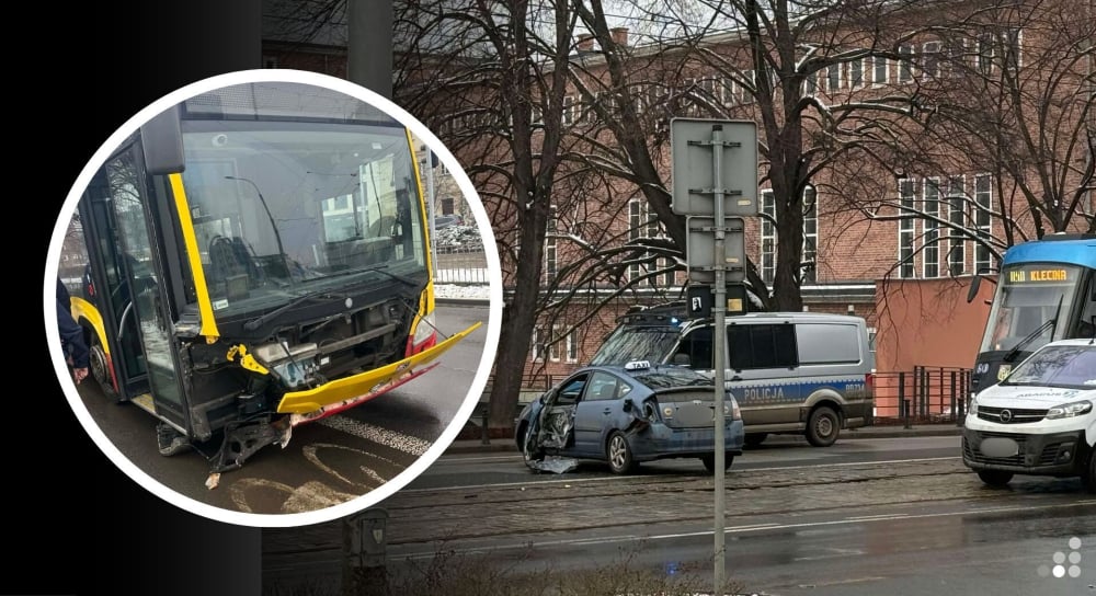 Wrocław: Poważna kolizja autobusu z taksówką. Tramwaje kursowały objazdami - Do kolizji doszło na ul. Nowy Świat we Wrocławiu.