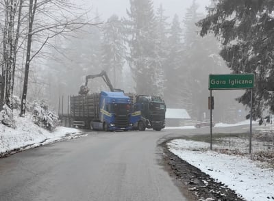 Ciężar&oacute;wki z drewnem niszczą drogę do sanktuarium. "To jest niebezpieczeństwo"