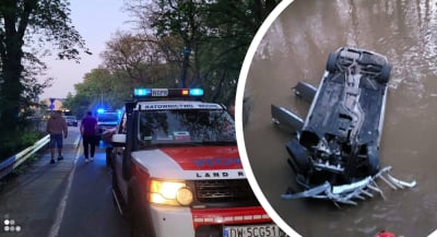Samoch&oacute;d wpadł do rzeki pod Wrocławiem. Kierowcę z wraku wyciągnęli świadkowie