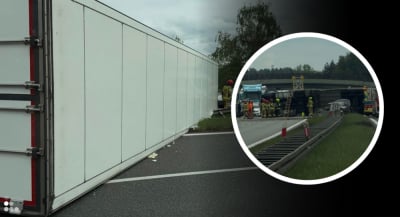 Wypadek na A4. Przewr&oacute;cona ciężar&oacute;wka całkowicie blokowała autostradę