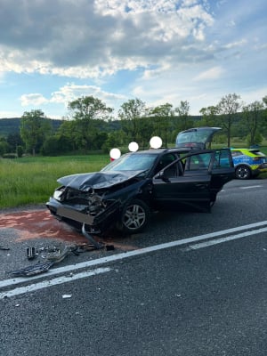Motocyklista w szpitalu po zderzeniu z samochodem. Droga krajowa numer 5 zablokowana [ZDJĘCIA] - 1