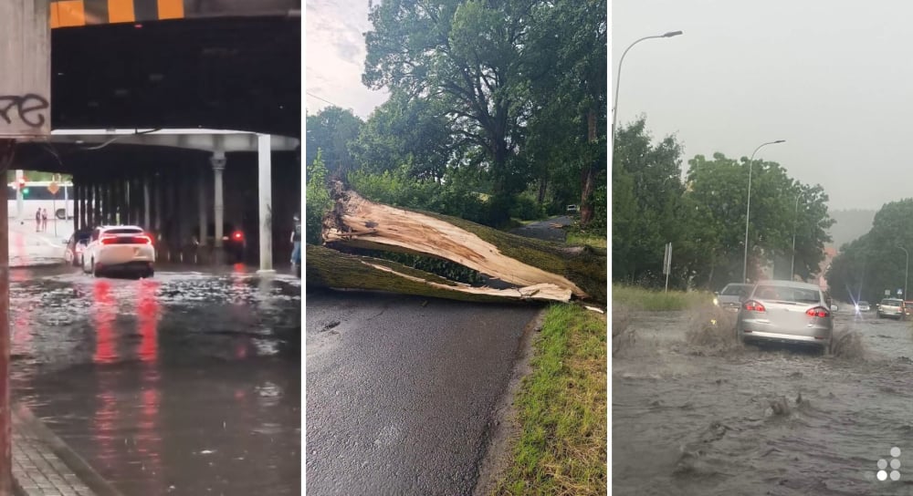 Ulice pod wodą, powalone drzewa - nawałnica nad Dolnym Śląskiem. We Wrocławiu samochody jeżdżą po chodniku [RELACJA] - Skutki załamania pogody na Dolnym Śląsku.