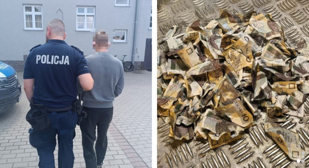 Ukradł ponad 1000 złotych, a gdy policjanci ruszyli jego tropem to podarł gotówkę, żeby ukryć dowody...