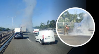 Duże utrudnienia na drogach. Pożar dostawczaka na AOW, długi korek na A4