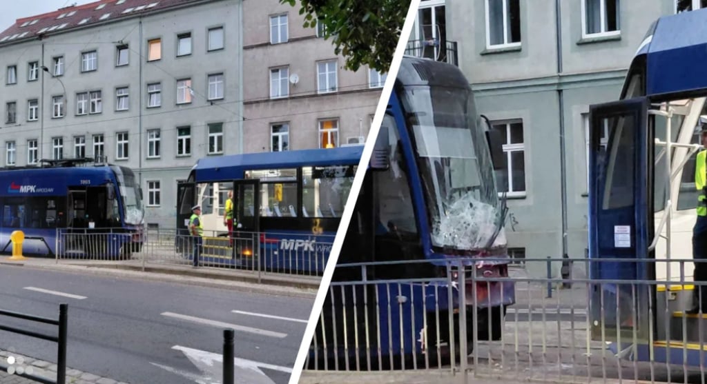Stłuczka tramwajów na skrzyżowaniu Małachowskiego z Pułaskiego - Stłuczka tramwajów na Małachowskiego/Pułaskiego