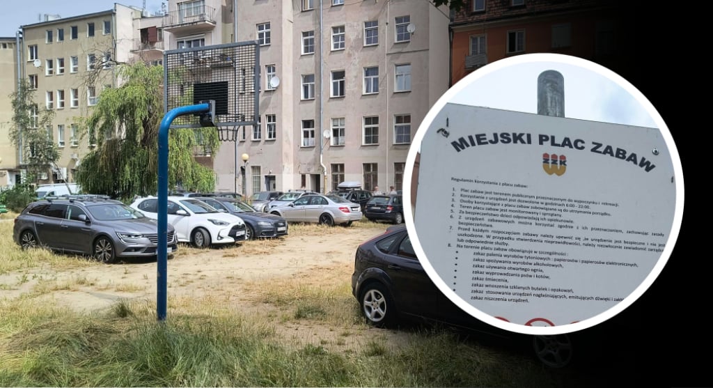 Plac zabaw w centrum Wrocławia stał się parkingiem. W koszykówkę można pograć między samochodami – Plac zabaw w centrum Wrocławia stał się parkingiem.
