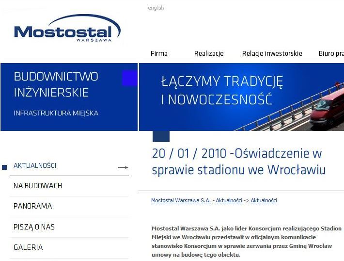Mostostal rusza do kontrataku! Wrocław chce pozwać Mostostal! (Posłuchaj) - www.mostostal.waw.pl