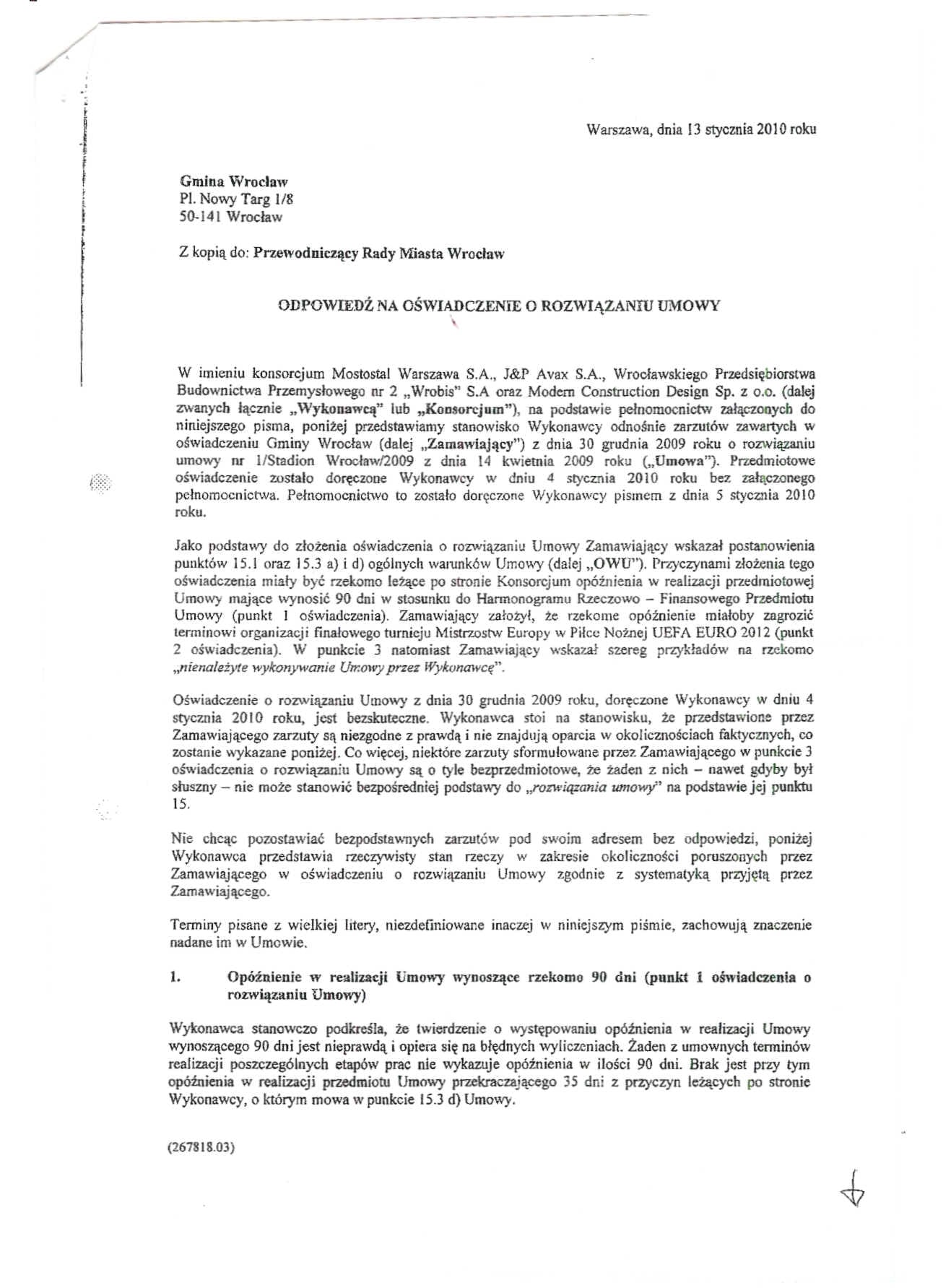 Mostostal wysyła poufne pismo do władz Wrocławia (Zobacz)