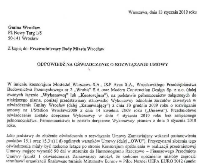 Mostostal wysyła poufne pismo do władz Wrocławia (Zobacz) - 
