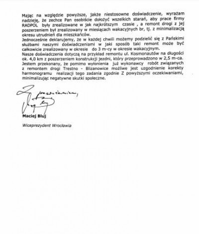 Wiceprezydent Wrocławia protestuje ws. drogi Blizanowice - Trestno - 1
