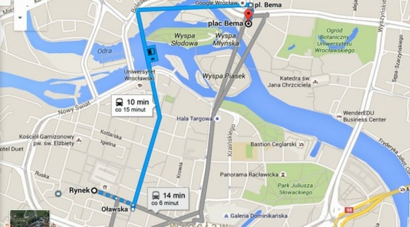 Komunikacja miejska we Wrocławiu w Google Maps - 