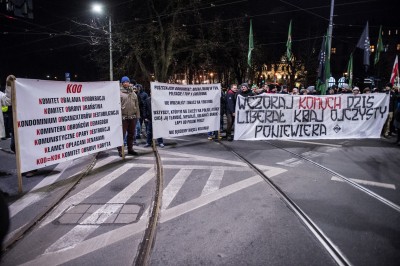 Manifestacja narodowców. Spalono zdjęcia Wałęsy, Michnika i Baumana - 10