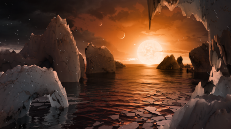 Czy na nowo odkrytych planetach jest życie? (NAUKA W RADIU WROCŁAW)  - Tak mogłaby wyglądać gwiazda TRAPPIST-1 widziana z powierzchni jednej z nowo odkrytych planet; źródło: NASA