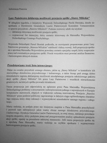 Wojewoda: Lasy Państwowe są gotowe przejąć kontrolę nad spółką Stawy Milickie [POSŁUCHAJ] - 0