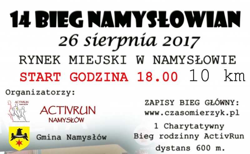 14. Bieg Namysłowian oraz na I. charytatywny Bieg rodzinny ActivRun - fot. mat. prasowe