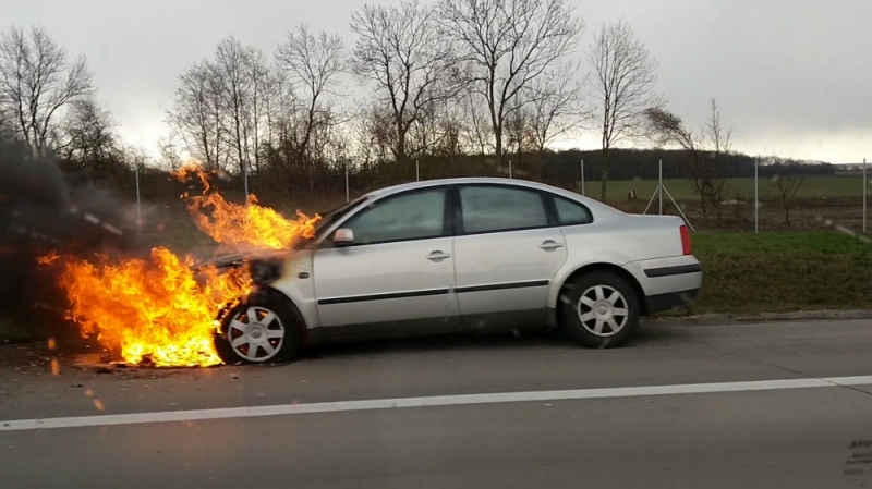 Pożar samochodu na A4  - Fot. Radek Bugajski