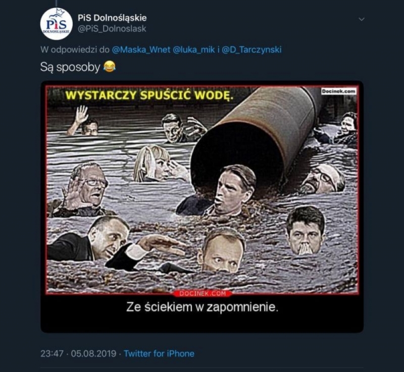 Memem w opozycję: "Wystarczy spuścić wodę. Ze ściekiem w zapomnienie" - (fot. twitter)