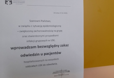 Zakaz odwiedzin i wstrzymanie przyjęć planowych na dw&oacute;ch oddziałach