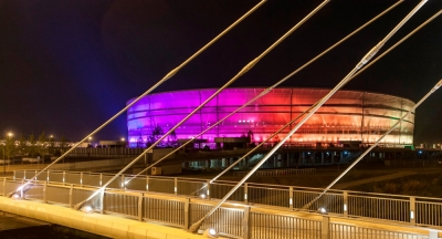 Wrocław dziękuje medykom. Pokaz laserowy na Stadionie Wrocław