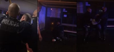 Policjanci siłą wyciągnęli mężczyznę z elektryczną hulajnogą z autobusu [FILM]